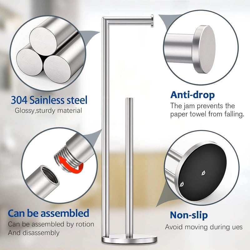 Batoliet Brushed Nickel Toilet Paper Holder Stand, Bathroom Toilet Paper Roll Holder Stand with Reserve, Free Standing Toilet Paper Holder with Storage - Image 3