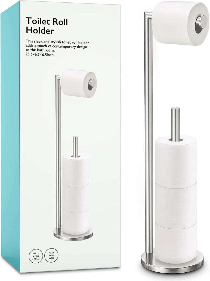 Batoliet Brushed Nickel Toilet Paper Holder Stand, Bathroom Toilet Paper Roll Holder Stand with Reserve, Free Standing Toilet Paper Holder with Storage - Image 1