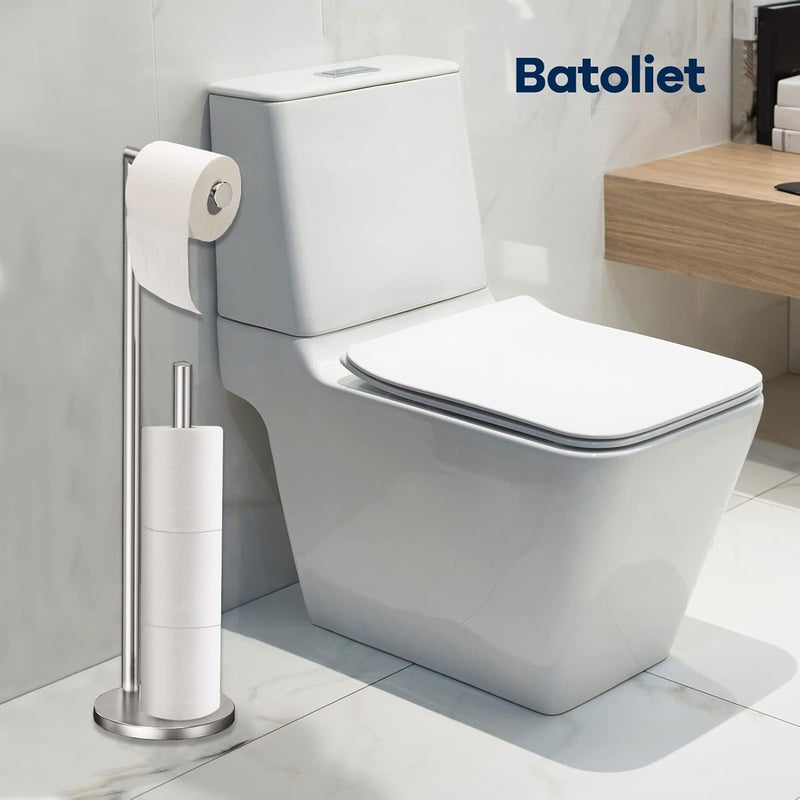 Batoliet Brushed Nickel Toilet Paper Holder Stand, Bathroom Toilet Paper Roll Holder Stand with Reserve, Free Standing Toilet Paper Holder with Storage - Image 4