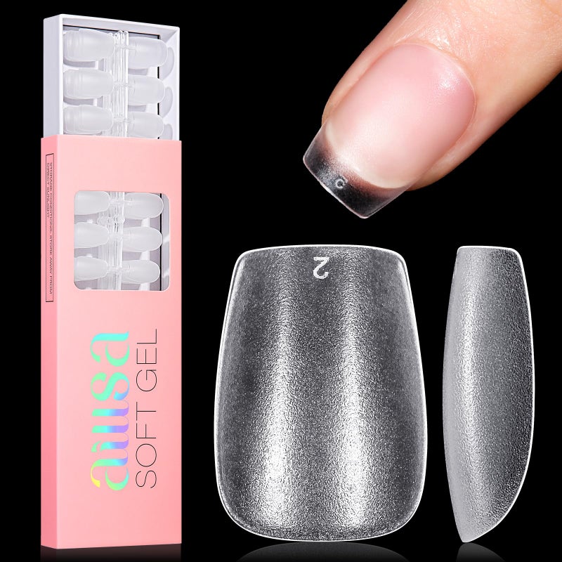 AILLSA Extra Short Coffin Nail Tips - 240 PCS Upgraded Matte Gel Full Cover Nails Tips No Filed, Pre-shaped Clear Acrylic False Gelly Soft Nail Tip for DIY Press On Nails 15 Sizes With Box - Image 1