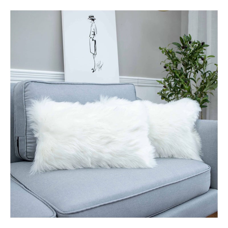 LIGICKY Decorative Lumbar Soft Faux Fur Throw Pillow Cover Luxury Series Rectangle Plush Pillow Case Cushion Cover for Couch Sofa Bed (12" x 20", White) - Image 2