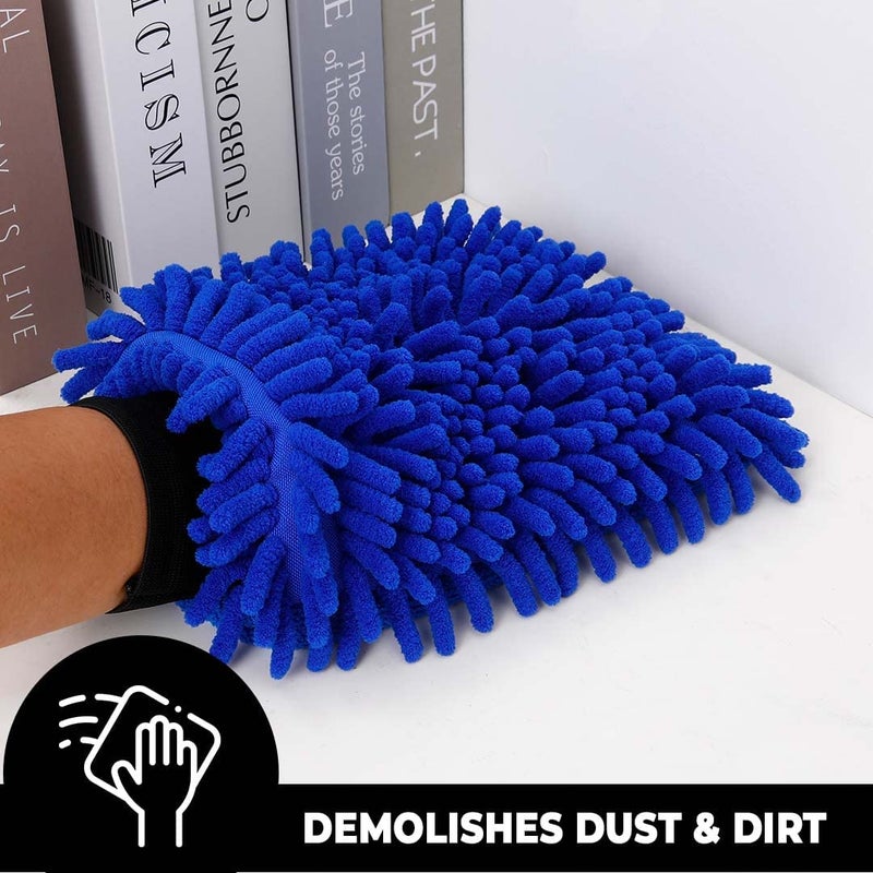 Kuber Industries Kuber Industries Chenille Dry Mitt Gloves|Multi-Purpose Gloves for Kitchen, Home & Laptop Cleaning|Lint & Scratch Free|Super Absorbent|Extra Large But Light Weight |FH8059|Blue - Image 2