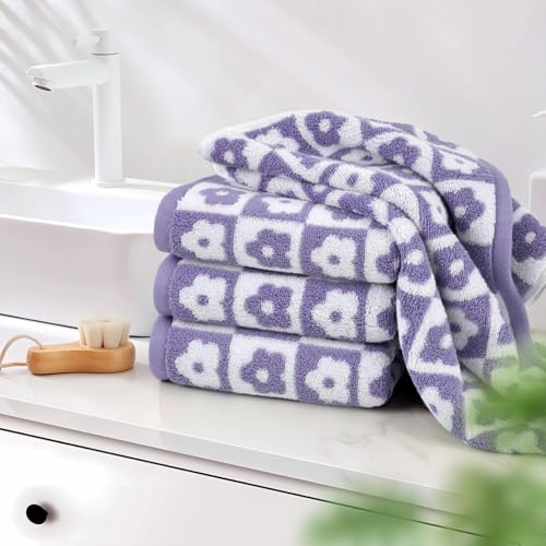 Jacquotha Cotton Hand Towels Lilac Checkered Floral - Quick Drying Hand Towel Set of 4, for Women Girls Bathroom Decor, 29” x 13” - Image 5