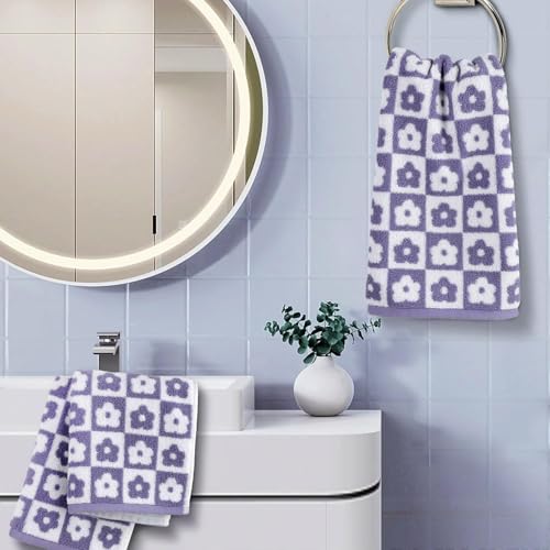 Jacquotha Cotton Hand Towels Lilac Checkered Floral - Quick Drying Hand Towel Set of 4, for Women Girls Bathroom Decor, 29” x 13” - Image 3