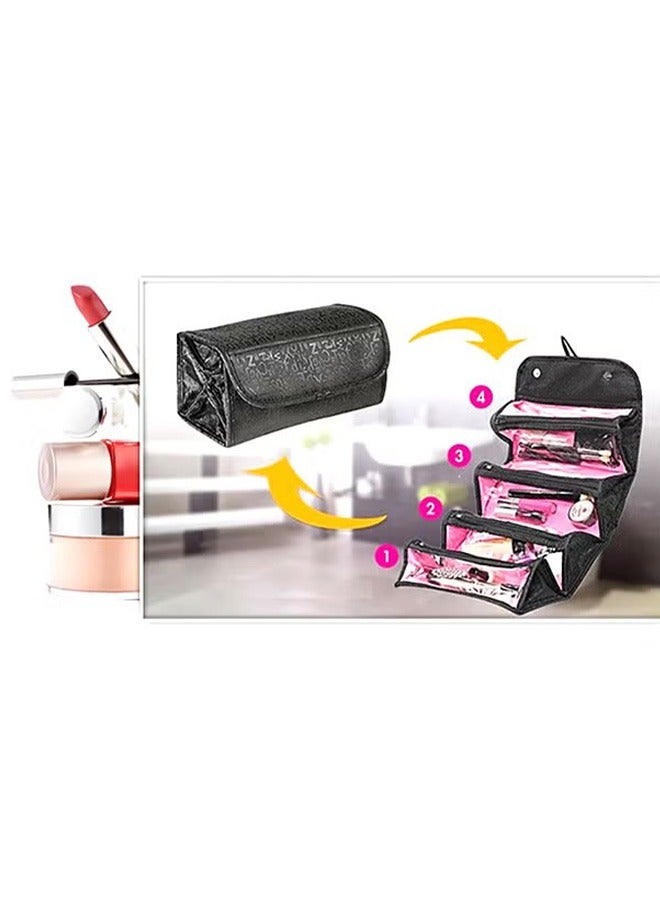 Daily Use And Business Travel Makeup Roll Bag Black - Image 4