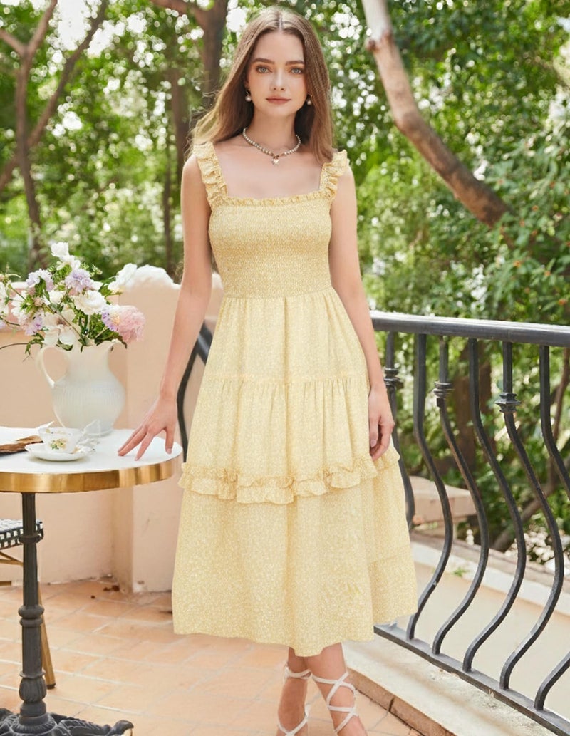 Scarlet Darkness Women's Summer Floral Dresses Beach Flowy Casual Long Maxi Sundresses Yellow M - Image 2