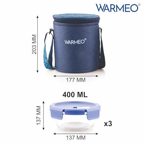 WARMEO BOROFRESH 3 pc Round Borosilicate Glass Container (400 ml Each) | Leakproof, Microwave & Dishwasher Safe Lunch Box with Bag for Office, College & School - Image 2