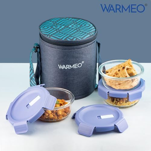 WARMEO BOROFRESH 3 pc Round Borosilicate Glass Container (400 ml Each) | Leakproof, Microwave & Dishwasher Safe Lunch Box with Bag for Office, College & School - Image 4
