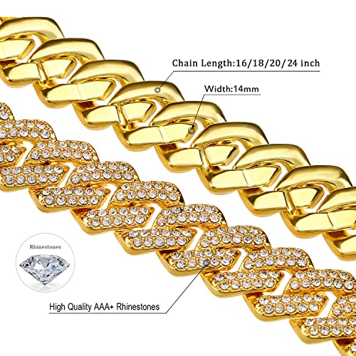 JUNVirtuous 2 Pieces Cuban Link Chain Mens Iced Out Miami Cuban Necklace and Bracelet Silver Bling Diamond Hip Hop Jewelry for Men and Women (Gold, 8" Bracelet and 16" Necklace) - Image 3