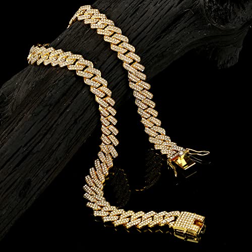 JUNVirtuous 2 Pieces Cuban Link Chain Mens Iced Out Miami Cuban Necklace and Bracelet Silver Bling Diamond Hip Hop Jewelry for Men and Women (Gold, 8" Bracelet and 16" Necklace) - Image 4