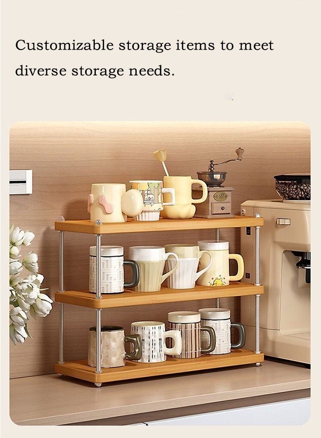 Neonix A three-tier wooden desktop storage rack, featuring desk accessories: a simple dressing table, storage shelves, a coffee cup holder, and a multifunctional desktop organizer. Suitable for use in home offices, kitchens, dining areas, and other spaces. - Image 4