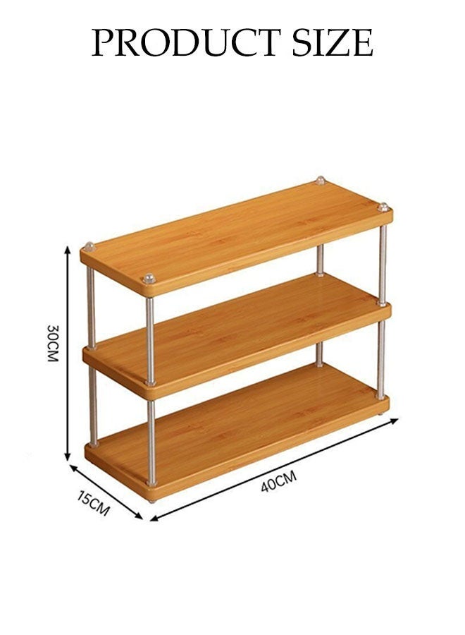 Neonix A three-tier wooden desktop storage rack, featuring desk accessories: a simple dressing table, storage shelves, a coffee cup holder, and a multifunctional desktop organizer. Suitable for use in home offices, kitchens, dining areas, and other spaces. - Image 2