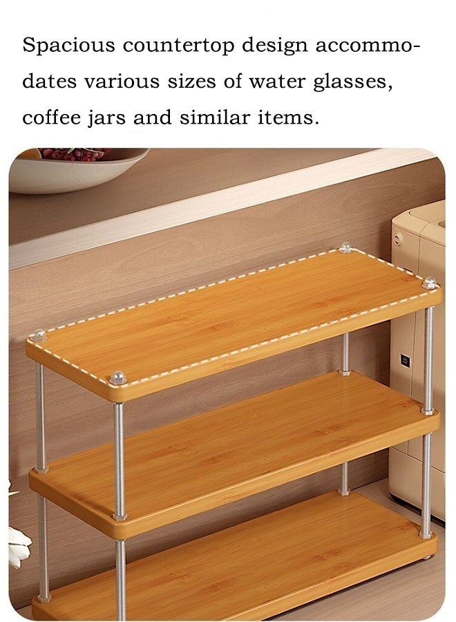 Neonix A three-tier wooden desktop storage rack, featuring desk accessories: a simple dressing table, storage shelves, a coffee cup holder, and a multifunctional desktop organizer. Suitable for use in home offices, kitchens, dining areas, and other spaces. - Image 3