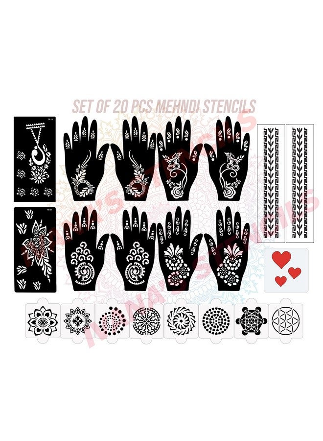 ivana's Set Of 20 Pcs Combo Pack, Reusable Mehandi Design Sticker Stencils For Both Hand | Mehendi Stencil | Quick And Easy To Use, For Girls, Women, Kids & Teen, D-2280 - Image 1