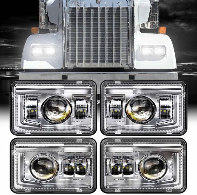 Dot Approved 4X6 Led Headlights Assembly Hi/Lo Sealed Beam - 4Pcs Chrome