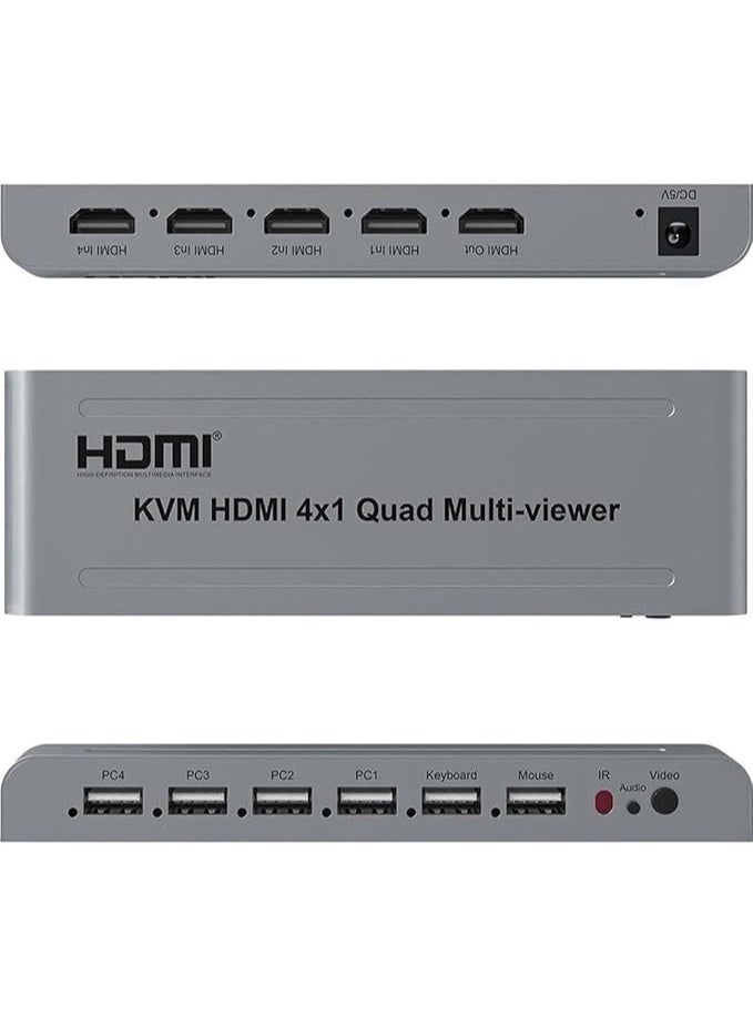 مفتاح KVM HDMI رباعي 4 في 1 مع منافذ متعددة وكابلات USB – دعم 4K@60Hz، مشاركة لوحة المفاتيح والماوس لأجهزة الكمبيوتر - Image 1