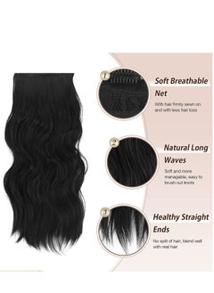 SYOSI Clip in Long Soft Glam Waves Thick Hairpieces Black Hair Extensions Synthetic Fiber Double Weft, Extension for Women Natural Synthetic Clip in Extensions for Women Full Head 4PCS  - Image 5