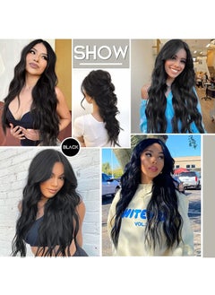 SYOSI Clip in Long Soft Glam Waves Thick Hairpieces Black Hair Extensions Synthetic Fiber Double Weft, Extension for Women Natural Synthetic Clip in Extensions for Women Full Head 4PCS  - Image 3