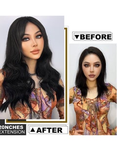 SYOSI Clip in Long Soft Glam Waves Thick Hairpieces Black Hair Extensions Synthetic Fiber Double Weft, Extension for Women Natural Synthetic Clip in Extensions for Women Full Head 4PCS  - Image 4