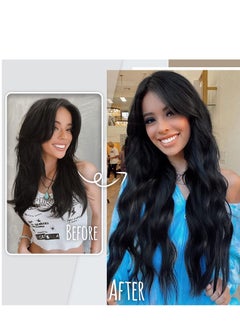 SYOSI Clip in Long Soft Glam Waves Thick Hairpieces Black Hair Extensions Synthetic Fiber Double Weft, Extension for Women Natural Synthetic Clip in Extensions for Women Full Head 4PCS  - Image 2