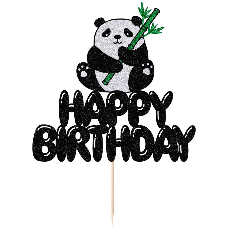 LVEUD Panda Happy Birthday Cake Topper - Bear Cake Decorations for Kids' Parties - Image 3