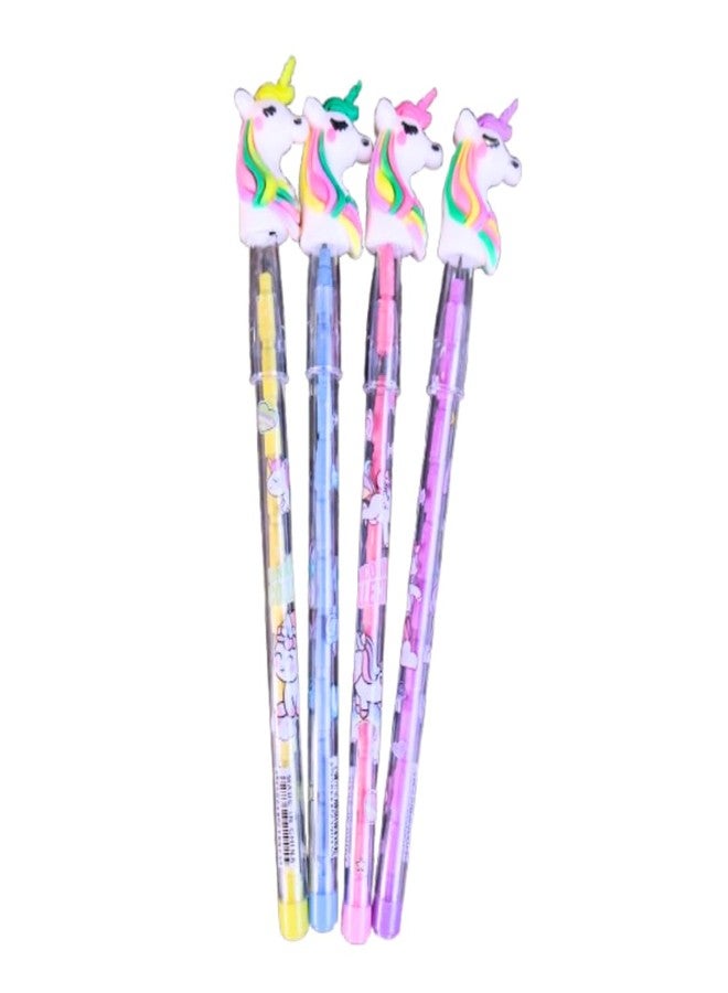 KRAVORAH Unicorn Fancy Push Pencils (Set of 4) | Cute Stationery for Kids, Birthday Return Gifts, Party Favors & Collectibles - Image 1