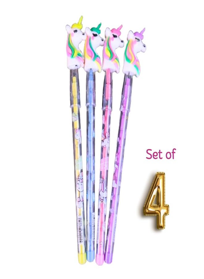 KRAVORAH Unicorn Fancy Push Pencils (Set of 4) | Cute Stationery for Kids, Birthday Return Gifts, Party Favors & Collectibles - Image 2