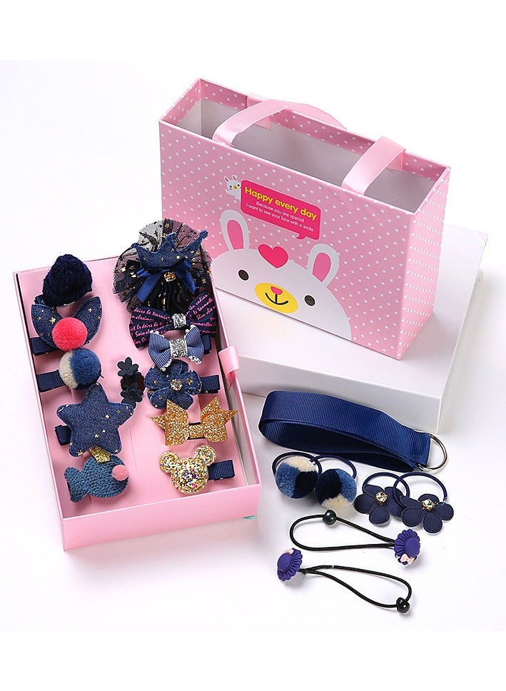 ORiTi مجموعة من 18 قطعة من شرائط ربطات الشعر ودبابيس الشعر باللون الأزرق الداكن - Image 1