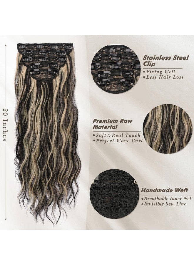BARSDAR Clip in Hair Extensions - 20 Inch Highlight Wavy Clip in Hair Extensions for Women - 5PCs Thick Soft Synthetic Clip in Hairpieces Daily Party Halloween- Black Mix Blonde - Image 3