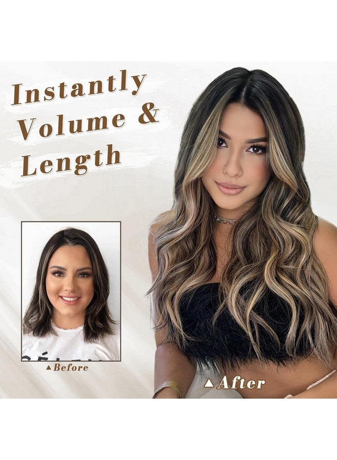 BARSDAR Clip in Hair Extensions - 20 Inch Highlight Wavy Clip in Hair Extensions for Women - 5PCs Thick Soft Synthetic Clip in Hairpieces Daily Party Halloween- Black Mix Blonde - Image 4