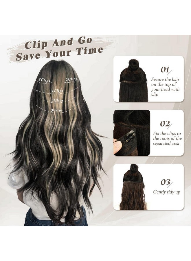 BARSDAR Clip in Hair Extensions - 20 Inch Highlight Wavy Clip in Hair Extensions for Women - 5PCs Thick Soft Synthetic Clip in Hairpieces Daily Party Halloween- Black Mix Blonde - Image 5