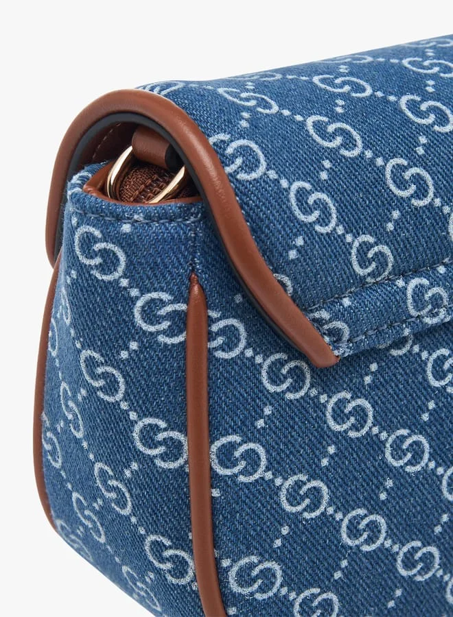 Celeste Women Monogram Print Denim Crossbody Bag with Detachable Chain Strap