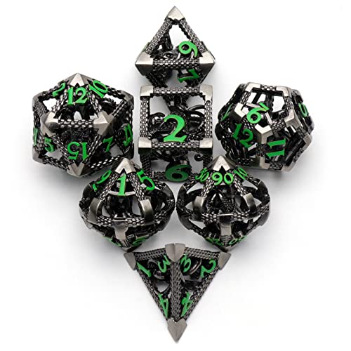 HNCCESG Hollow Cthulhu Metal Polyhedral Dice Set DD for Fantasy Tabletop RPG Role Playing Games Gift for DND LoversGreen Number - Image 1