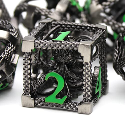 HNCCESG Hollow Cthulhu Metal Polyhedral Dice Set DD for Fantasy Tabletop RPG Role Playing Games Gift for DND LoversGreen Number - Image 5