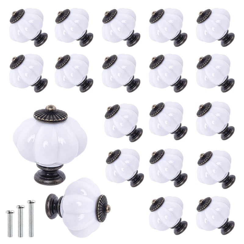 IEIK Acrylic Pumpkin Knobs White Cabinet knobs Set of 20 Vintage Decorative Handles Pulls for Doors Closet Drawers Dresser Cupboard Kitchen Furniture or Kids Room