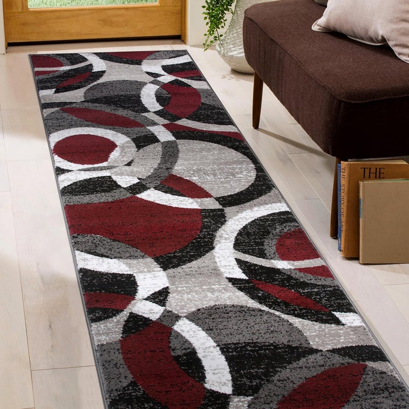 Rugshop Rugshop Contemporary Abstract Circles Perfect for high Traffic Areas of Your Living RoomBedroomHome OfficeKitchen Runner Rug 2 x 72 Red