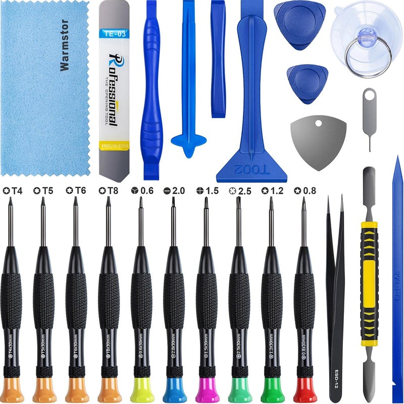 Warmstor 24Pcs Electronics Repair Tool Kit with Precision Screwdriver Set, Battery Screen Replacement Tools Kit for Opening Fix iPhone X 11 12 13 14 15 16 Pro Max Plus, Computer, Tablet, Xbox, Watch - Image 1