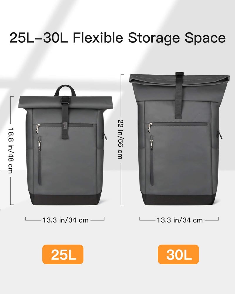 Inateck RollTop Backpack Men Women 25L-30L Bicycle Backpack Laptop Backpack School Backpack for University Bicycle Leisure Job Sports Travel Cycling Stylish Daypack with 17 Inch Laptop Compartment - - Image 2
