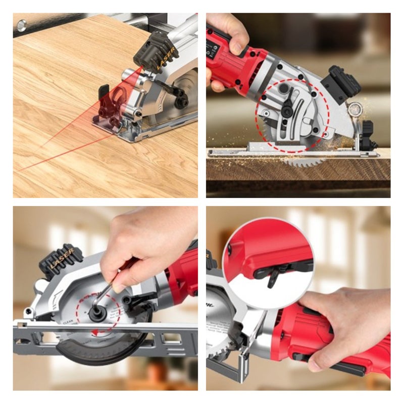 Mini Circular Saw: 4-1/2 Inch 115MM, Powerful 3700 RPM Copper Motor - 0°-45° Bevel & 23-48MM Variable Depth, Precise Cutting with Extraction Hose for Woodworking & DIY Projects - Image 2