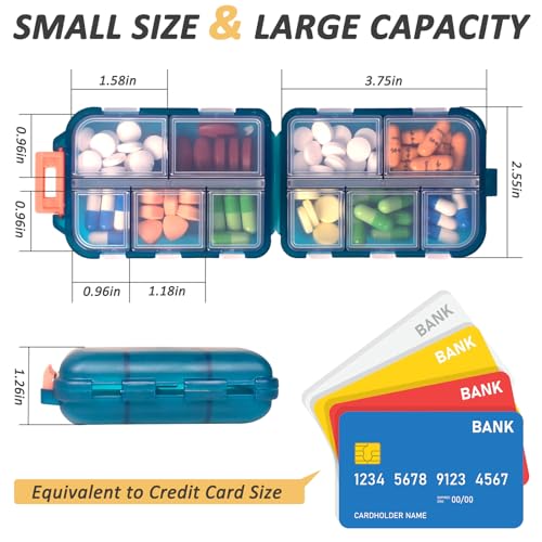 CAPHONT 2 Pcs Travel Pill Organizer with Labels, Portable Travel Medicine Daily Pill Container Organizer 7 Day Pill Case Storage Vitamin Fish Oil (Blue & Red, 320 Medicine Lables) - Image 2