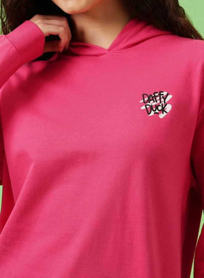 Clovia Pink Graphic Print Regular Fit Hoodie