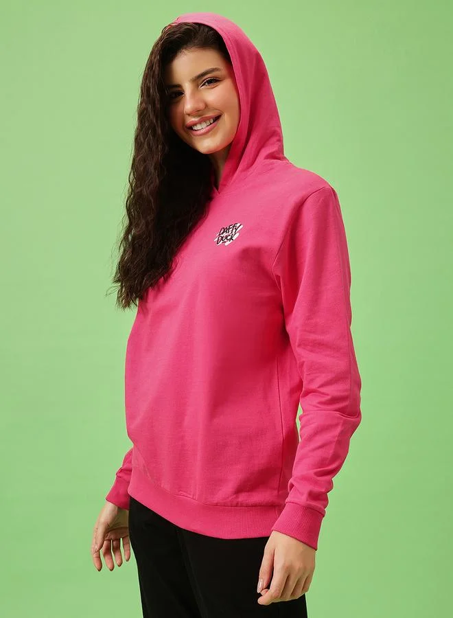 Clovia Pink Graphic Print Regular Fit Hoodie