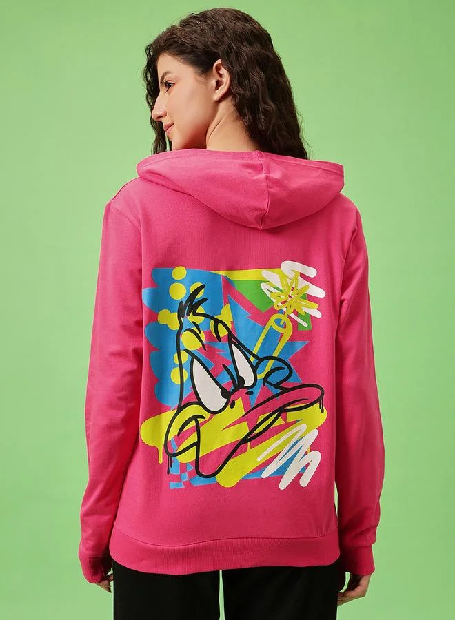 Clovia Pink Graphic Print Regular Fit Hoodie