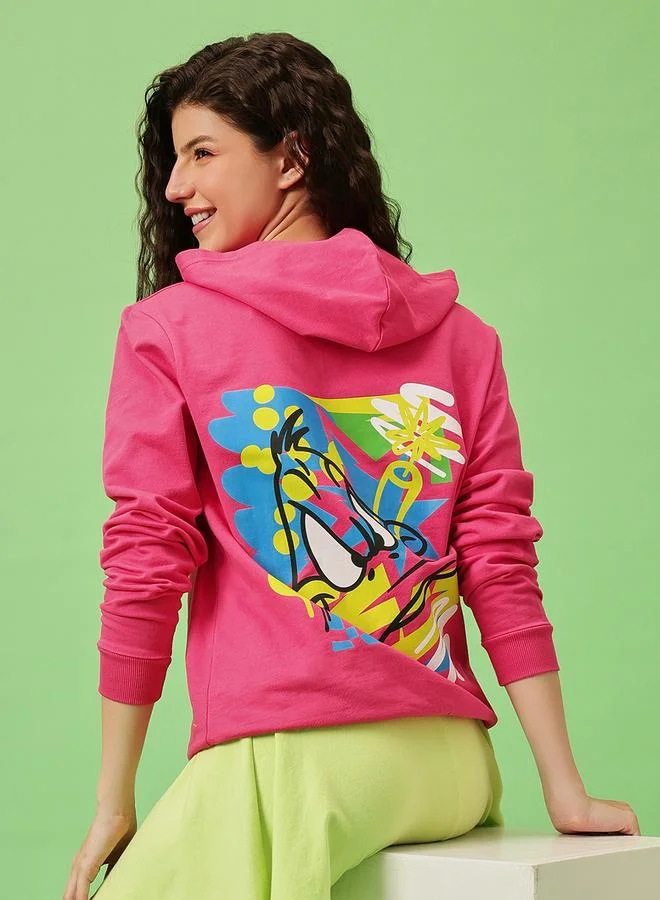 Clovia Pink Graphic Print Regular Fit Hoodie