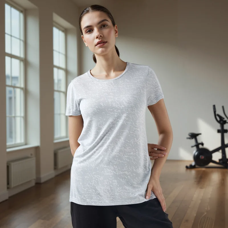 ادوت من سبلاش Jacquard Textured Round Neck T-shirt with Short Sleeves