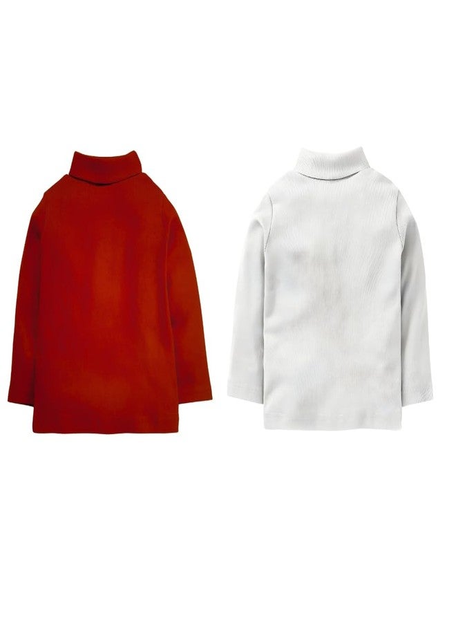 REVOLTEK Boy's and Girl's Red and White Full Sleeve High Turtle Neck T-Shirts Pack of 2 (3-6 Months, Multicolored-4) - Image 1
