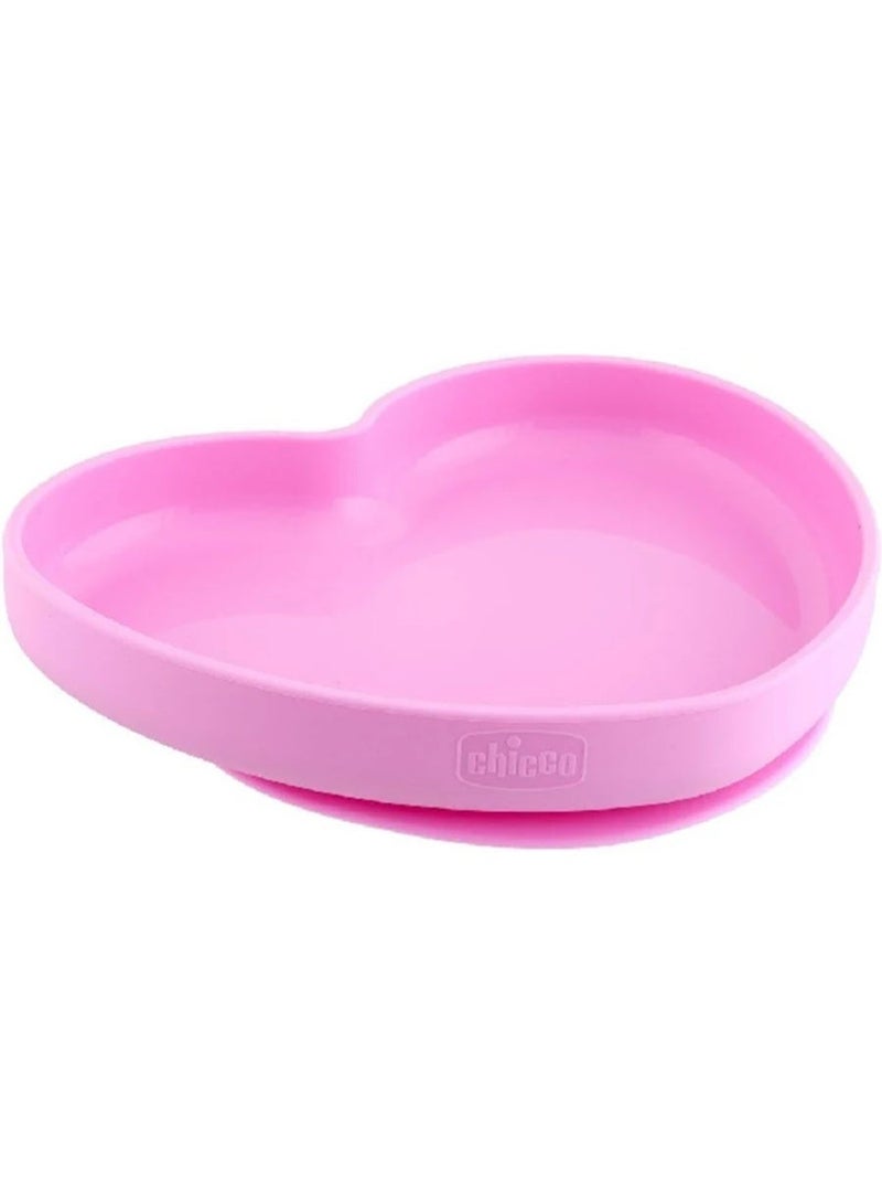 Chicco Take Eat Easy Silicone Heart Plate 9m+ Pink - Image 1