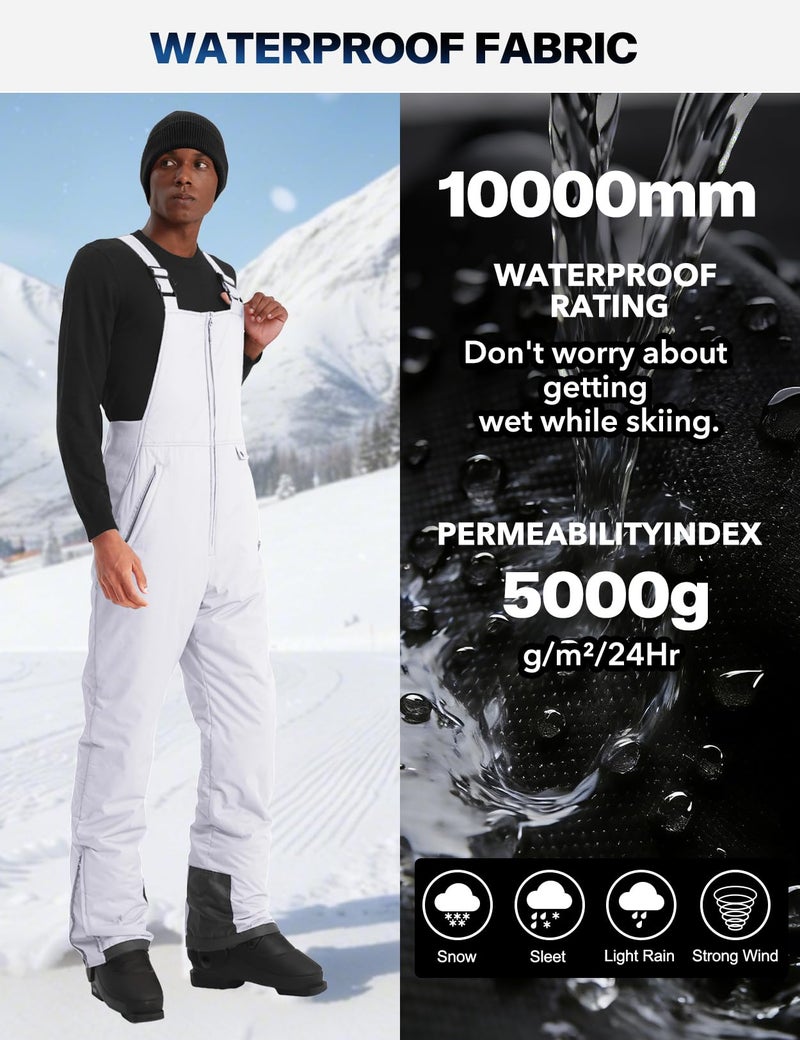 GEMYSE Men's Insulated Waterproof Ski Bib Overalls Winter Snowboarding Pants (White,Large) - Image 3