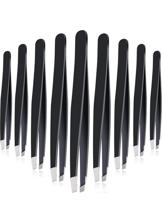 Mudder - 12 Pieces Eyebrow Tweezers Stainless Steel Slant Tip Tweezers Facial Hair Eyebrow Precision Tweezers For Men And Women(Black) - Image 1
