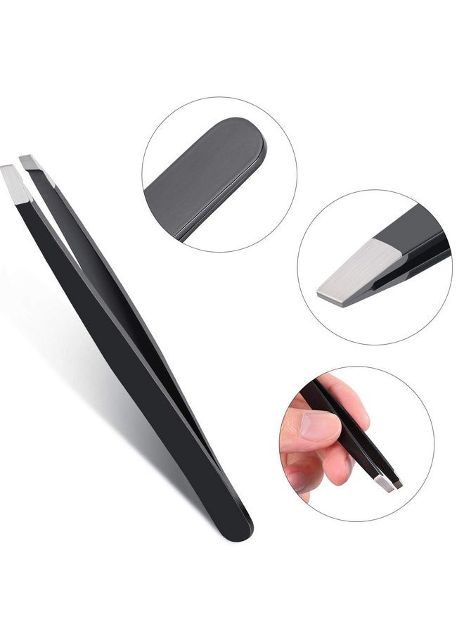 Mudder - 12 Pieces Eyebrow Tweezers Stainless Steel Slant Tip Tweezers Facial Hair Eyebrow Precision Tweezers For Men And Women(Black) - Image 1